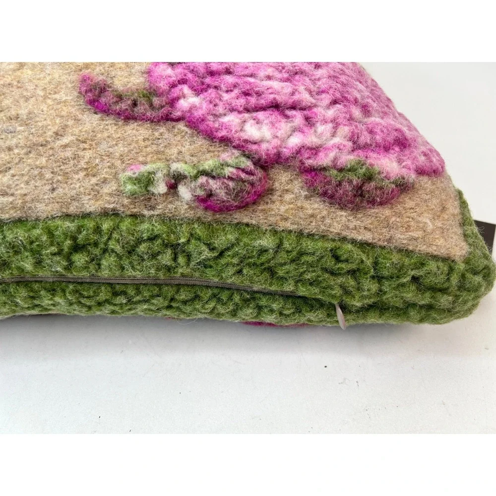 Frati Italy Floral Pillow Cover‎ Beige Pink Green Wool Accent Decor w/ Insert